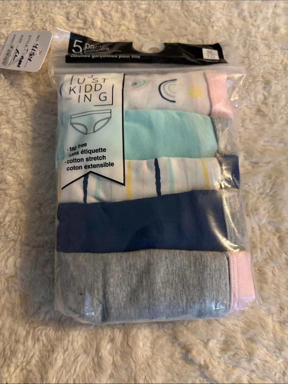 Girls 5-Pack Cotton Stretch Briefs - Blue, Gray, Pink, Teal